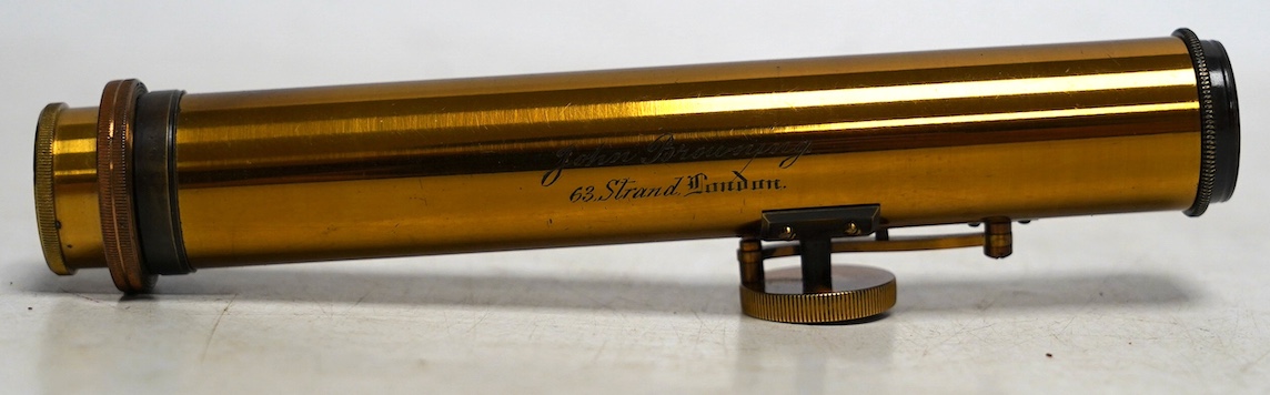 A late 19th century brass pocket spectroscope, engraved ‘Grace’s Spectroscope’, John Browning, 68, Strand, London, 14.5cm. Condition - fair